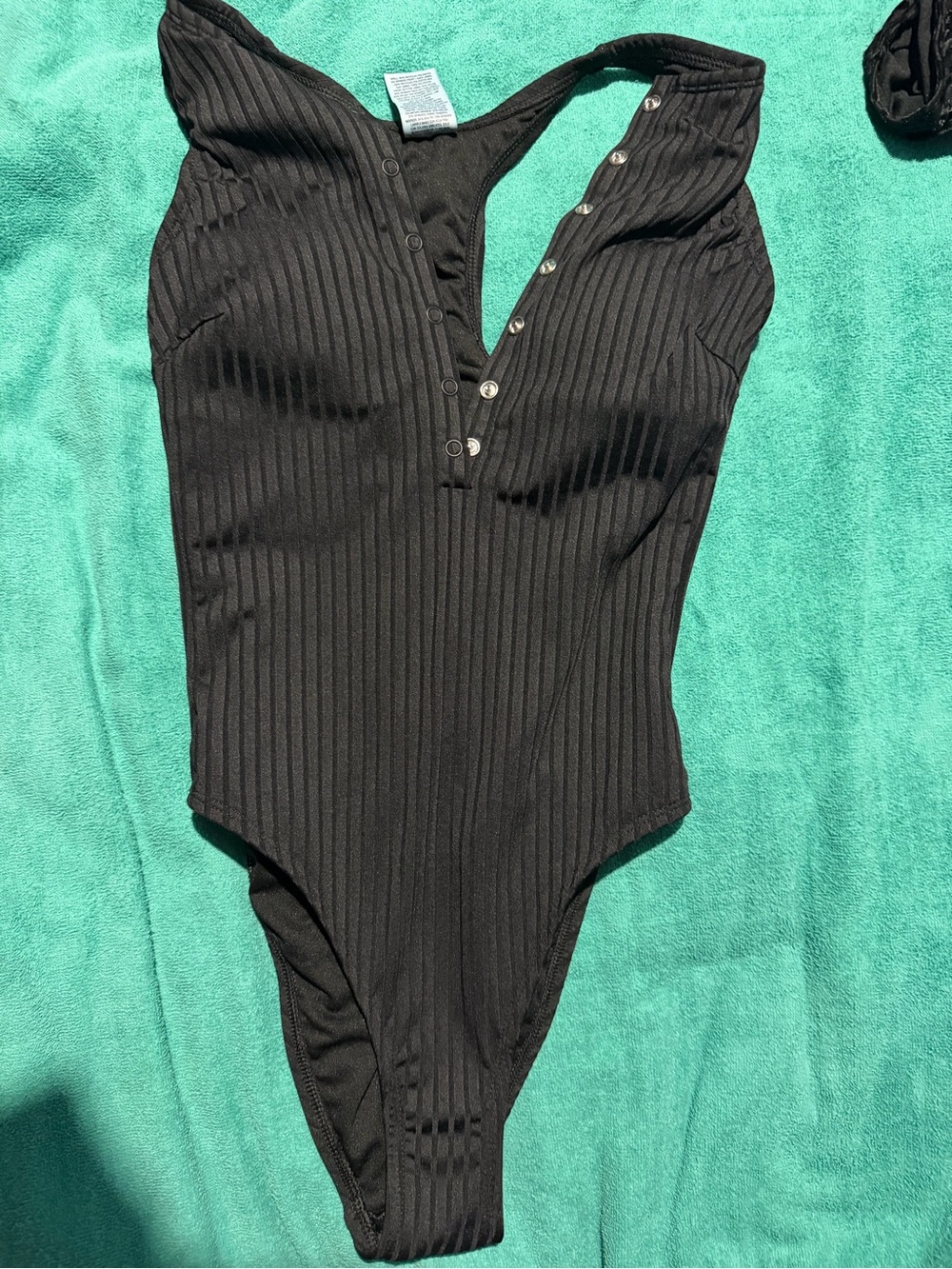 Black Ribbed Snap-Front Kids One-Piece Swimsuit
